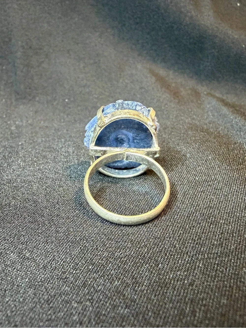 Sterling Silver Blue Solar Quartz Druzy Statement Ring Boho Artisan Size 7